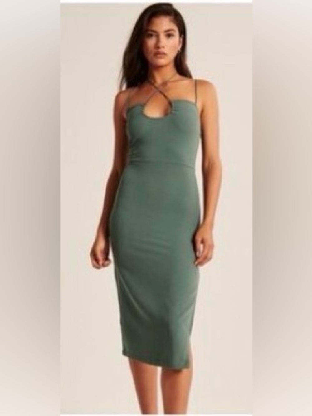 Abercrombie & Fitch Sage Green Halter Top Midi Dress